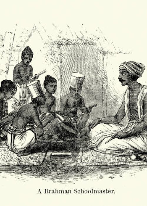 Does-Caste-Still-Matter-in-India? Exploring the Shifting Dynamics Vintage engraving of a Brahman Schoolmaster, India, 19th Century. Brahmin is a varna (class) in Hinduism specialising as priests, teachers (acharya) and protectors of sacred learning across generations.